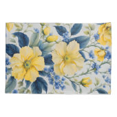 Housse D'oreillers Belles Fleurs Jaunes et Bleues (Dos-gauche)