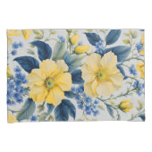 Housse D'oreillers Belles Fleurs Jaunes et Bleues (devant-Droit)