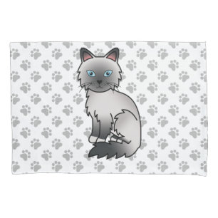 Housse D'oreillers Birman / Ragdoll Point Bleu Chat & Pattes Mignonne
