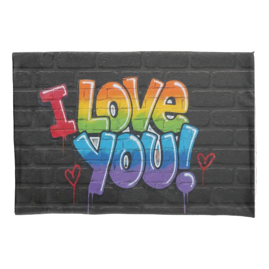 Housse D'oreillers Black Brick Wall with Graffiti “I Love You!” (devant)