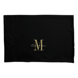 Housse D'oreillers Black Gold Initial et nom personnalisé