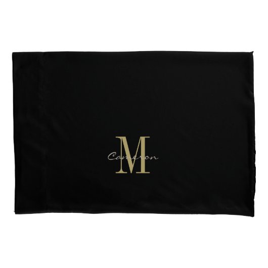 Housse D'oreillers Black Gold Initial et nom personnalisé (devant)