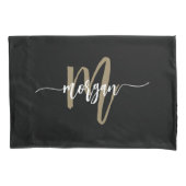 Housse D'oreillers Black Gold Modern Script Girl Monogramme Nom (devant)