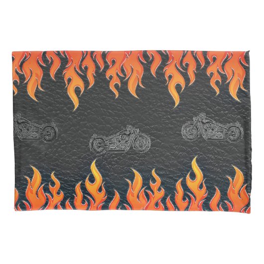 Housse D'oreillers Black Leather Orange Flames (devant)
