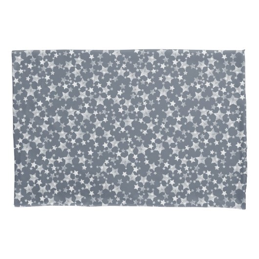 Housse D'oreillers Blanc sur bleu foncé gris | Motif d'étoiles d'impr (devant-gauche)