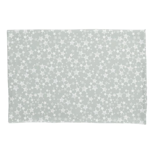 Housse D'oreillers Blanc sur gris-vert | Motif d'étoiles d'impression (devant-gauche)