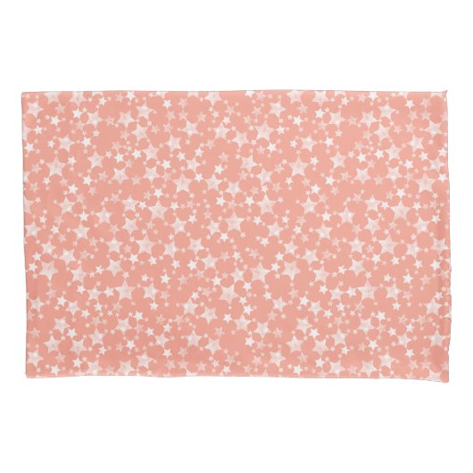 Housse D'oreillers Blanc sur le corail | Motif d'étoiles d'impression (devant-gauche)