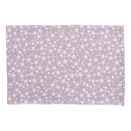 Housse D'oreillers Blanc sur Mauve | Motif d'étoiles d'impression Lin (devant-gauche)
