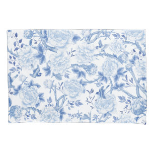 Housse D'oreillers Bleu Blanc Chinoiserie Floral Garden Porcelaine
