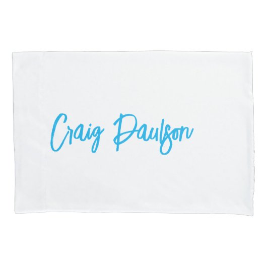 Housse D'oreillers Bleu Blanc Votre Nom Calligraphie Unique Minimalis (devant)