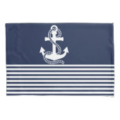 Housse D'oreillers Bleu bleu marine Blancs et Ancre blanche (devant-gauche)