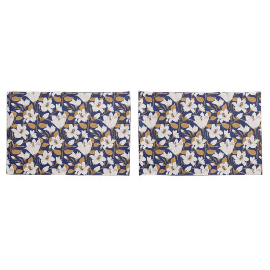 Housse D'oreillers Bleu Botanique Bleu Lys Floral (Dos-Set)