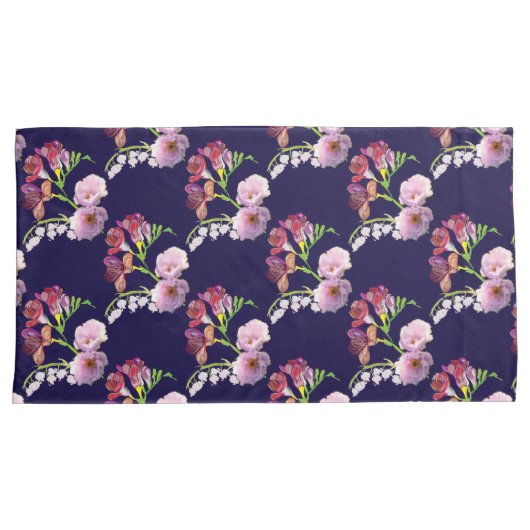 Housse D'oreillers Bleu floral (devant-Droit)