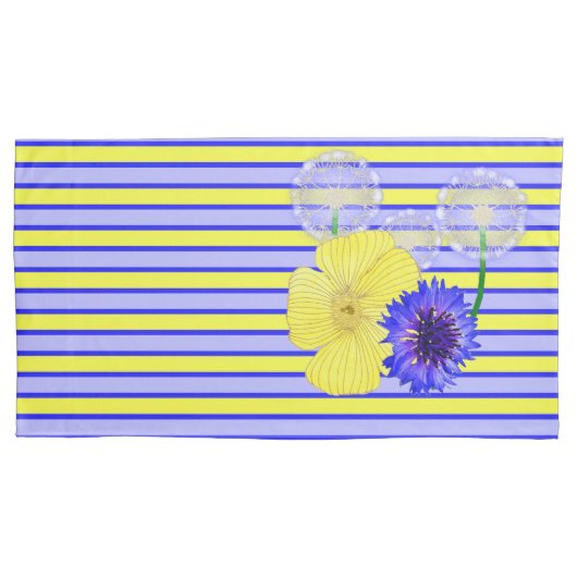 Housse D'oreillers Bleu Jaune Boutons de Cornflowers (devant-gauche)