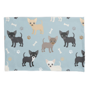 Housse D'oreillers Bleu mignon de motif de chiwawa