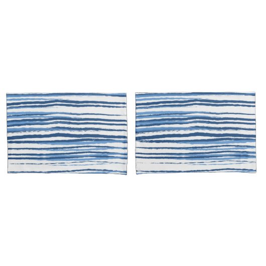 Housse D'oreillers Bleu moderne et blanc bandes côtières (devant-Set)