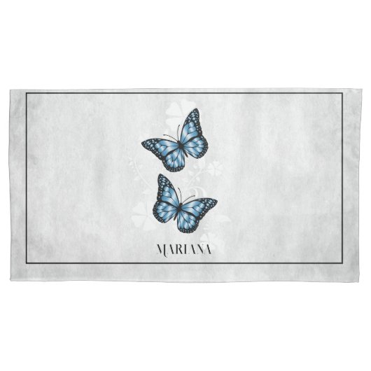 Housse D'oreillers Bleu papillon Floral Coussin Coque (devant)