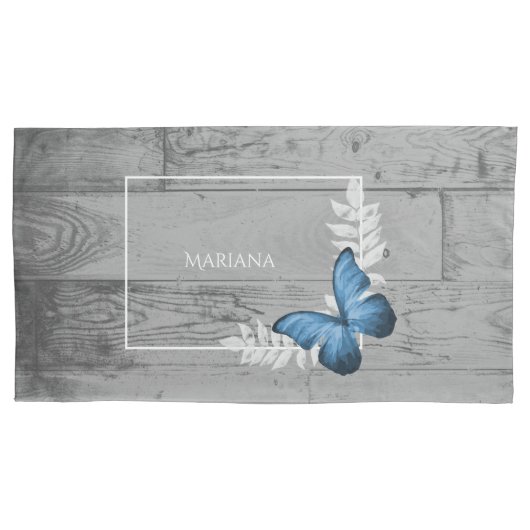 Housse D'oreillers Bleu papillon Rustique Coussin Coque (devant-gauche)