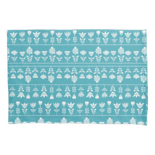 Housse D'oreillers bleu scandinave avec fleurs blanches