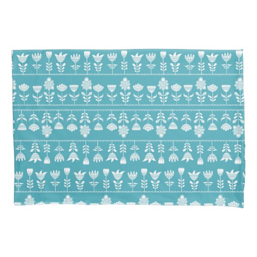 Housse D'oreillers bleu scandinave avec fleurs blanches (devant)