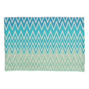 Housse D'oreillers Bleu turquoise, turquoise et vert Zigzags