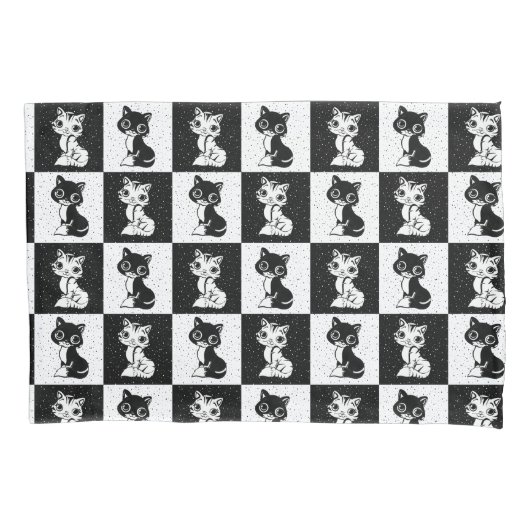 Housse D'oreillers Bloc de monogramme noir blanc pour chat (devant)