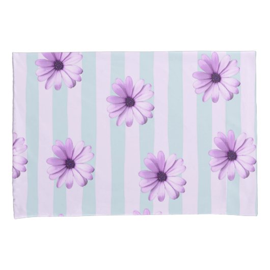 Housse D'oreillers blue and purple striped daisy pattern (devant-Droit)