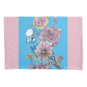 Housse D'oreillers Blue Budgie Cute Whimsical Rose Blue Girls Baby