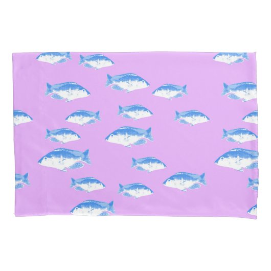 Housse D'oreillers Blue fish on lilac (devant)