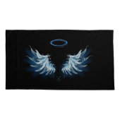 Housse D'oreillers Blue Glowing Angel Wings on black background (Dos)