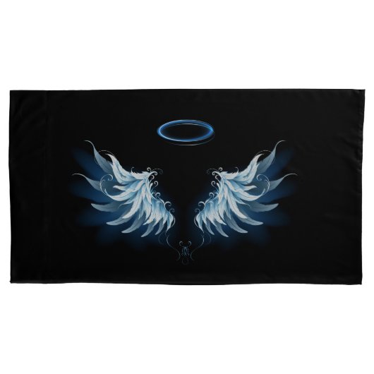 Housse D'oreillers Blue Glowing Angel Wings on black background (devant)