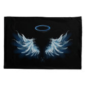 Housse D'oreillers Blue Glowing Angel Wings on black background (Dos)