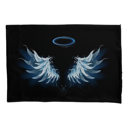 Housse D'oreillers Blue Glowing Angel Wings on black background (devant)