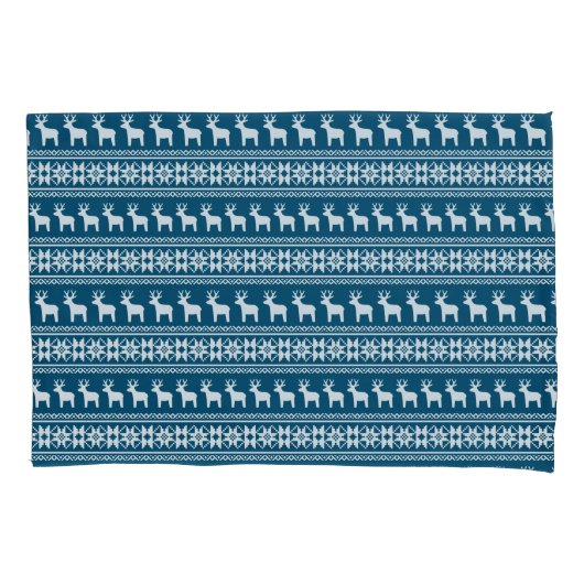 Housse D'oreillers Blue Holiday Winter Snowflake Reindeer Motif (devant)