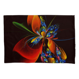 Housse D'oreillers Blue Orange Floral Moderne Art Abstrait Motif #03