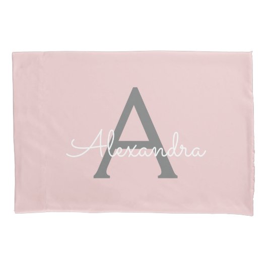 Housse D'oreillers Blush Pink Grey Modern Script Girly Monogram (devant)