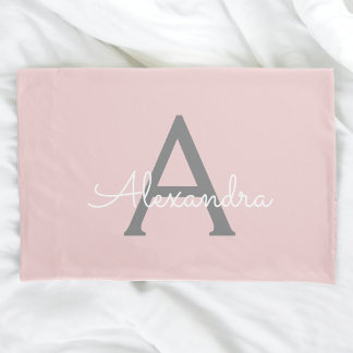 Housse D'oreillers Blush Pink Grey Modern Script Girly Monogram