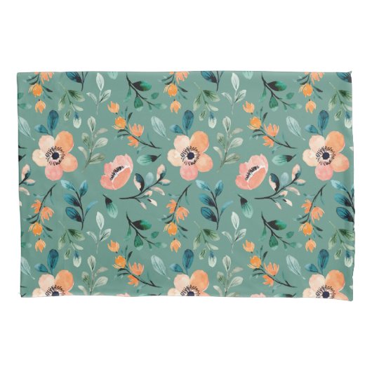 Housse D'oreillers Boho aquarelle motif Beau bleu fleuri (devant)