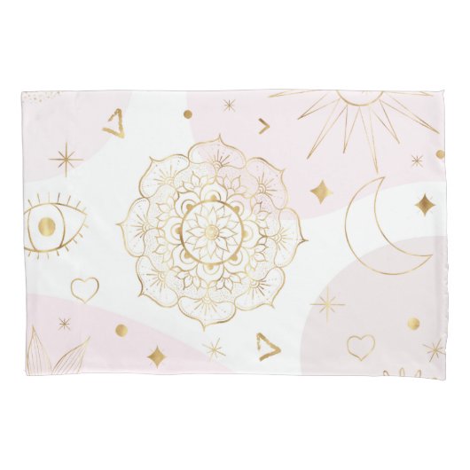 Housse D'oreillers Boho Astrologie Gold Motif céleste (devant-gauche)