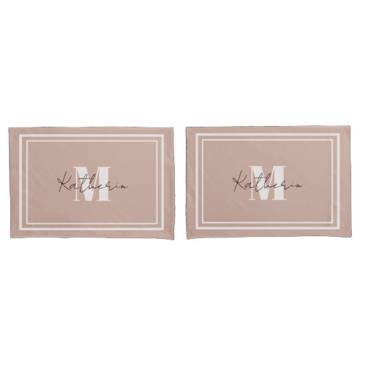 Housse D'oreillers Boho Blush Beige Monogramme Coussin Couleur D2AFA1 (devant-Set)