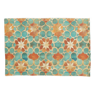 Housse D'oreillers Boho Marocain Turquoise et Terracotte Floral