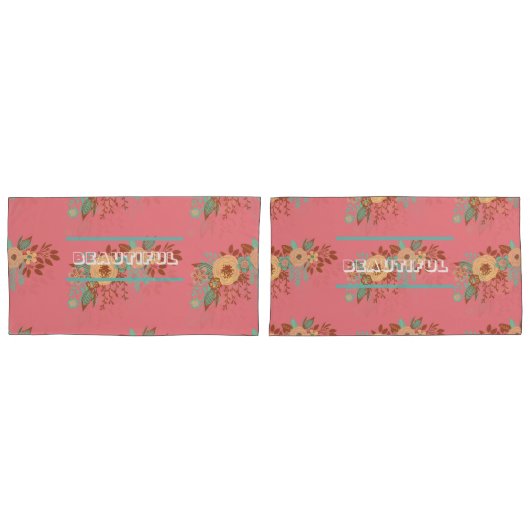 Housse D'oreillers Boho moderne rose floral (devant-Set)