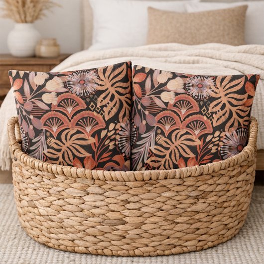 Housse D'oreillers Boho Terracotta Floral Pattern Pillow Case Set