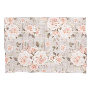 Housse D'oreillers Bois rustique et Roses Vintages Chic de shabby rom
