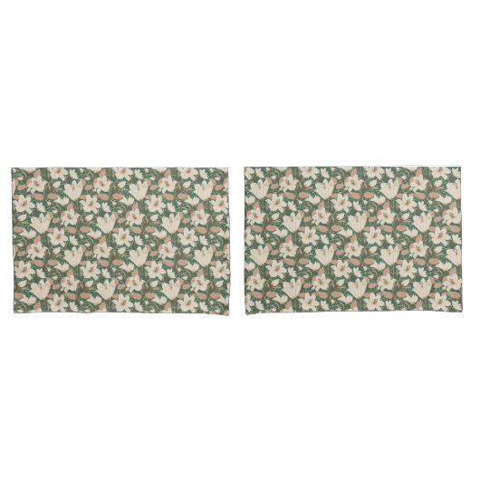 Housse D'oreillers Botanique Vert Beige Lily Floral (devant-Set)