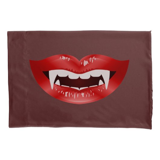 Housse D'oreillers Bouche de vampire rouge avec crocs sur fond de cou (devant)