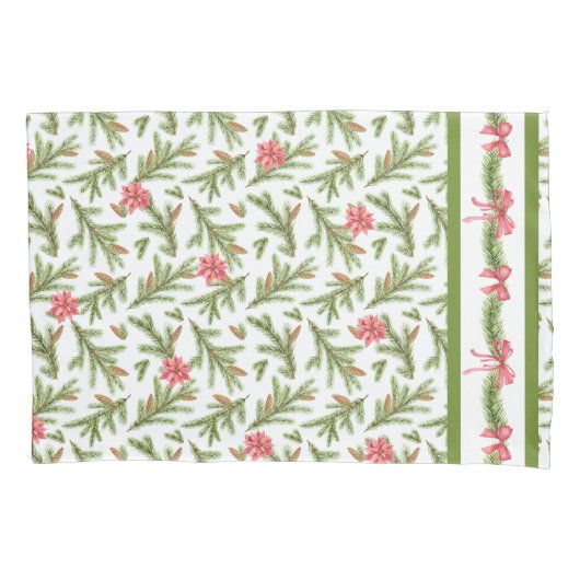 Housse D'oreillers Boughs de pin de Noël et Poinsettias (devant)