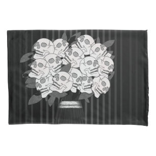 Housse D'oreillers Bouquet de Roses du crâne noir et blanc