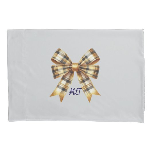 Housse D'oreillers Bow de Monogramme Rustique Plaid (devant)