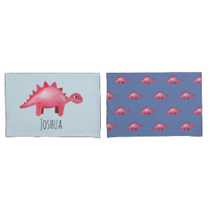 Housse D'oreillers Boys mignon rouge Aquarelle Dinosaure et nom Enfan